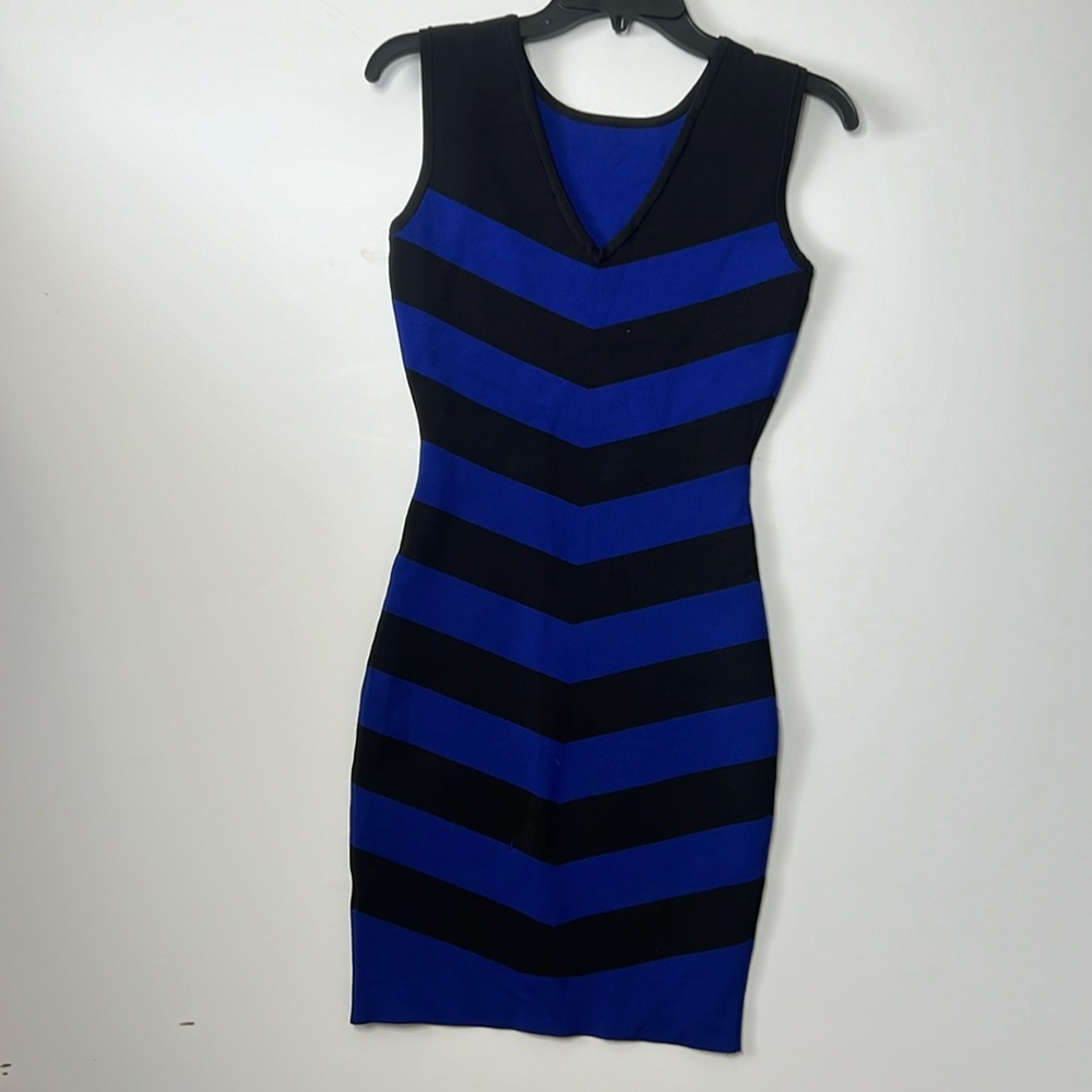 TED BAKER LONDON BELLIE BLUE BLACK STRIPED STRETCH BODYCON DRESS SIZE 1